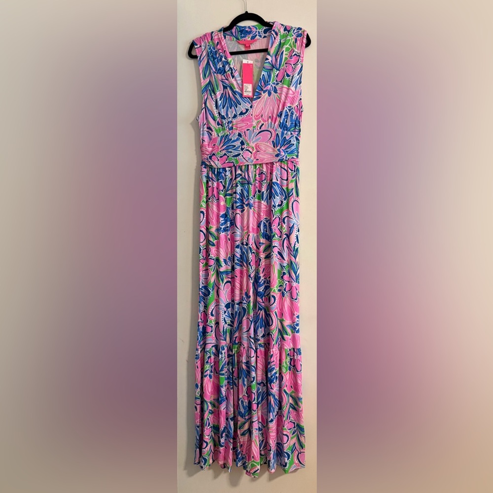 NWT Lilly Pulitzer Pearce Maxi Dress Gecko Green Tiger Sunrise
